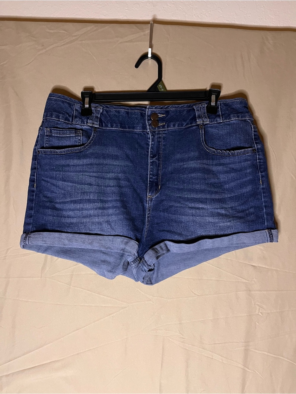 Blue Spice Denim Rolled Hem High-Rise Blue Denim Women's Shorts
